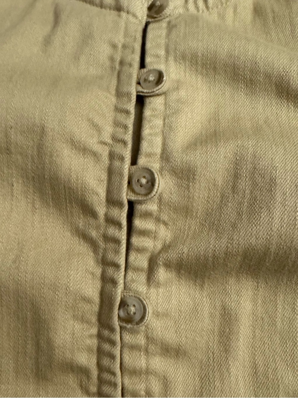 Anthropologie Beige Button-Front, Eyelets Puff Sleeve Top - Picture 7 of 8